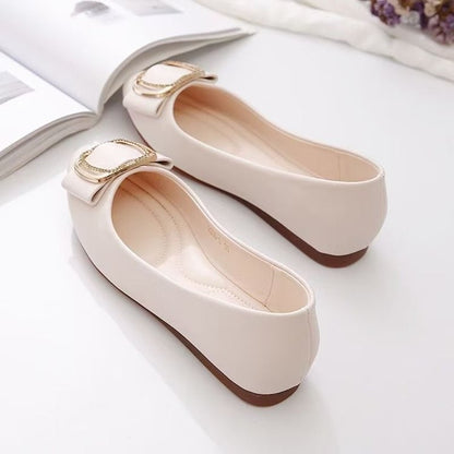 ??2025 Minimalist Square-Buckle Chain Flats Genuine Leather Slip-Resistant Cushioned Mom Loafers