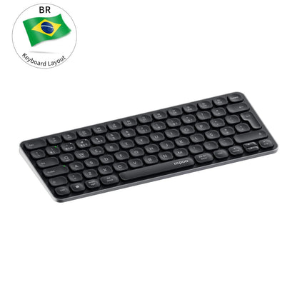 Teclado Sem Fio Bluetooth Multidispositivo Recarregável Rapoo E9050L ABNT2 Português Brasil na Cor Preta com Teclas Multimídia
