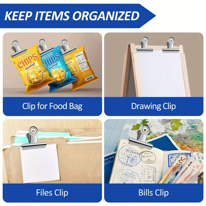 4pcs Stainless Steel Round Head Spring Clamps - Heavy Duty Multipurpose Clips for Office, Kitchen, Home Organization,Food Bags