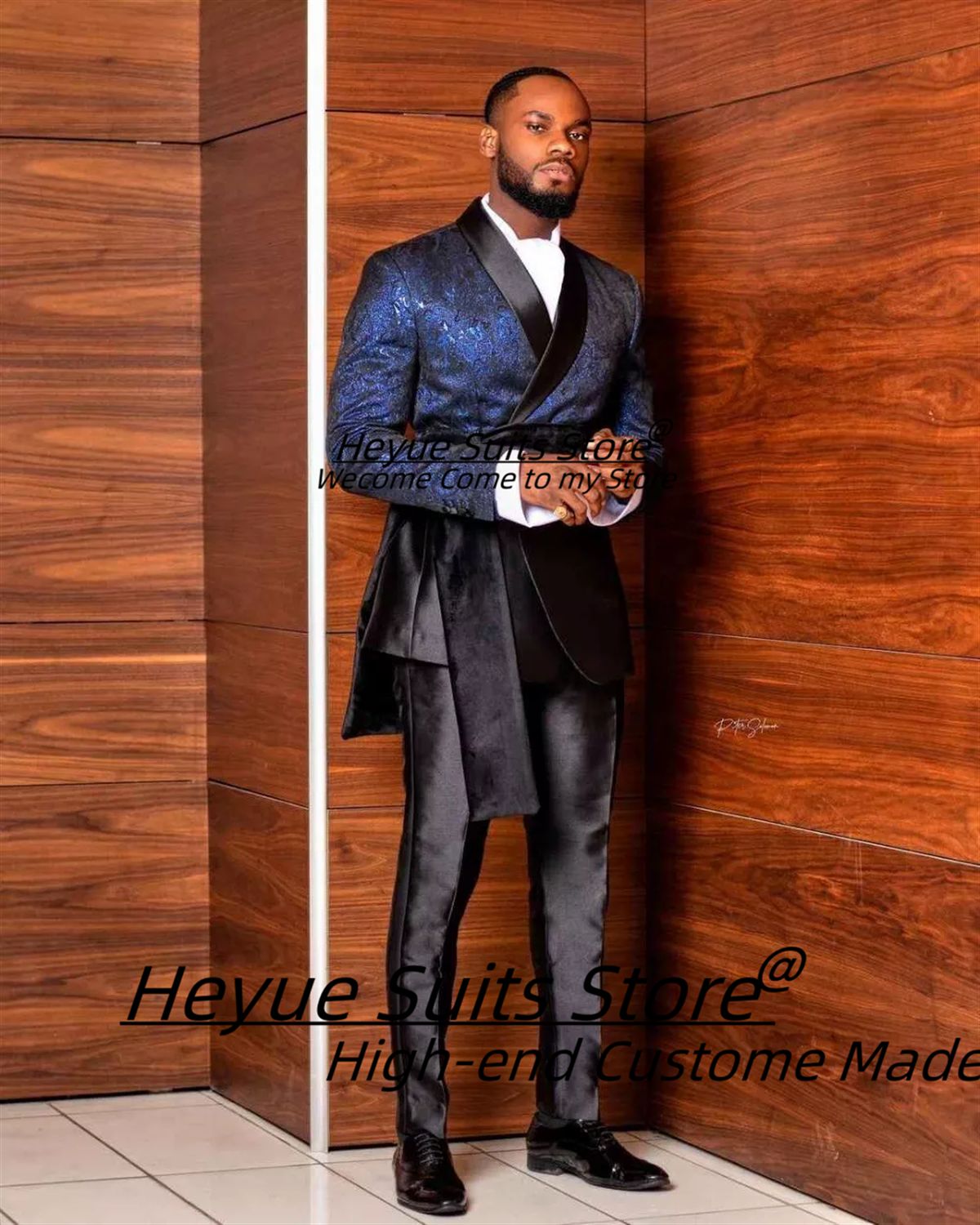 Customized Black Jacquard Shawl Lapel Jacket Pant Cape Groom Wedding Tuxedos Luxuly Male Prom Party Blazers Handsome Ropa Hombre