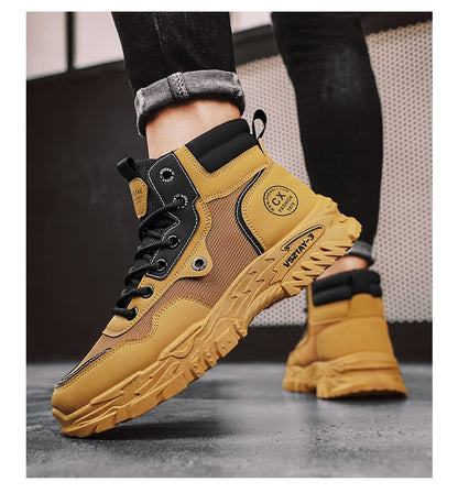 Botas de trabalho masculinas de inverno com cadarço, sapatos masculinos quentes de segurança, plataforma, tamanho 44, promoção, designer, antiderrapante, moda