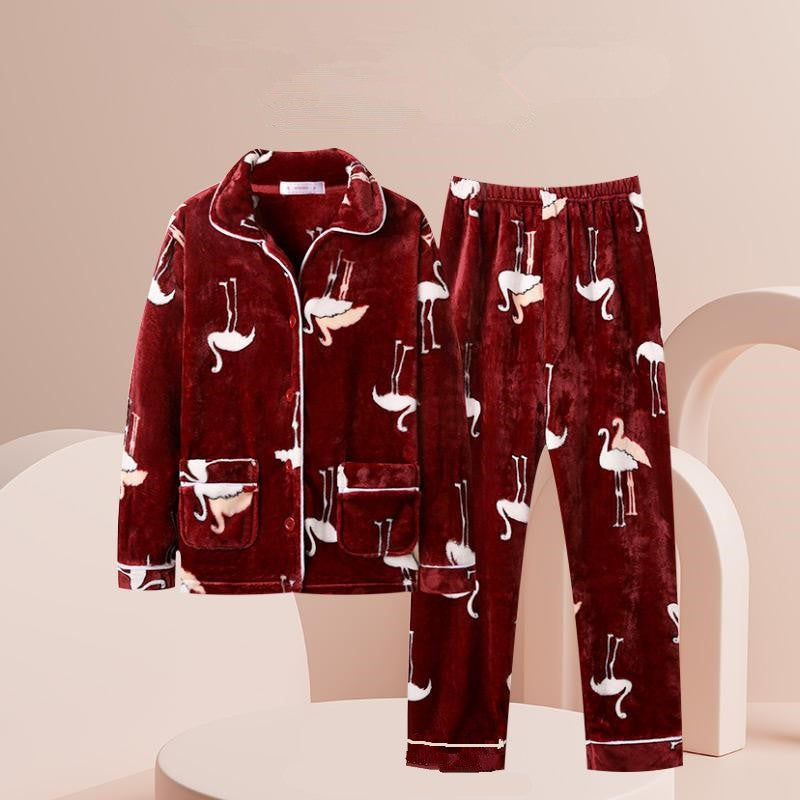 New 2025 Women's Coral Velvet Keep Warm Pajama Sets Autumn and Winter Thickened Fleece Warm Flannel Household Clothes for Women