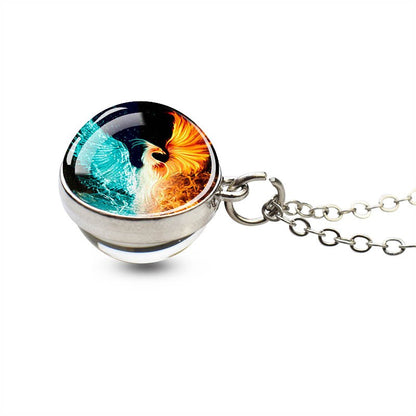 Colares Aurora Yin Yang Fênix de Gelo e Fogo Pingente de Bola de Vidro Dupla Face Colar de Correntes da Moda Joias Legais Feminino Masculino