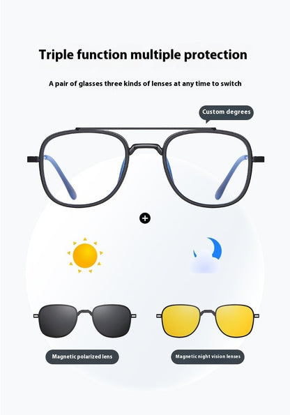 COHK Metal 3 In 1 New Style Folding Magnet Clip On Glasses Frame Trend Polarized Sunglasses Men Optical Computer Eyewear UV400