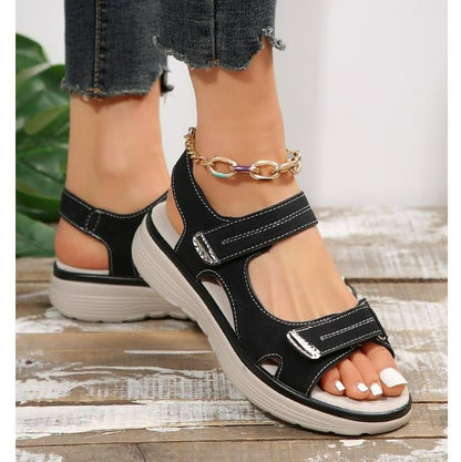 New Brand Hook Loop Sandals Women Summer Leather Light Leisure Wedge Platform Shoes Blue Girls Outside Anti-slide Apricot 42