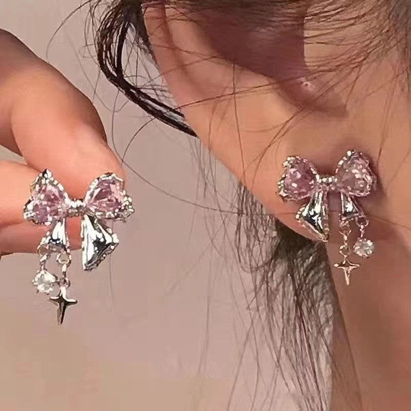 Colares de Pingente de Laço de Cristal Rosa Fada da Moda Y2K Meninas Doce Strass Coração Clavícula Cadeia Mulheres Jóias Presentes