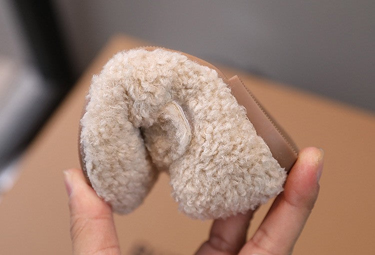 Children Fur Shoes 2024 Winter Kids Warm Plush Shoes For Girl Flat Loafers Moccasins Girls Casual Shoes Khaki, Beige