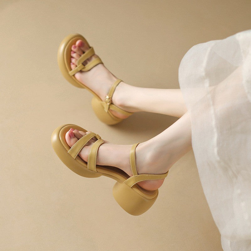 Designer New Women's Sandals 2025 New Fashion High Heels Summer Outdoor Beach Shoes Mary Jane Women Open Toed Thick Heel Sandals