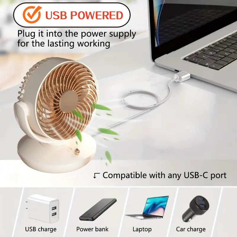 USB Plug in small Desktop Fan 6 inch Table fan 3 Speed 140° Manual Tilt and 120° Auto Oscillation For Home Office Bedroom