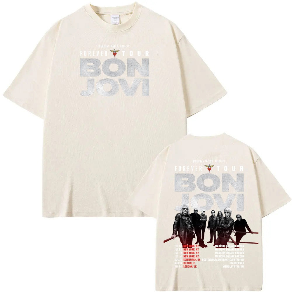 Bon Jovi Grunge Band Forever TOUR 2026 Tee Summer Casual Tshirt 100% Cotton Comfortable High Quality Graphic 100%Cotton Tops