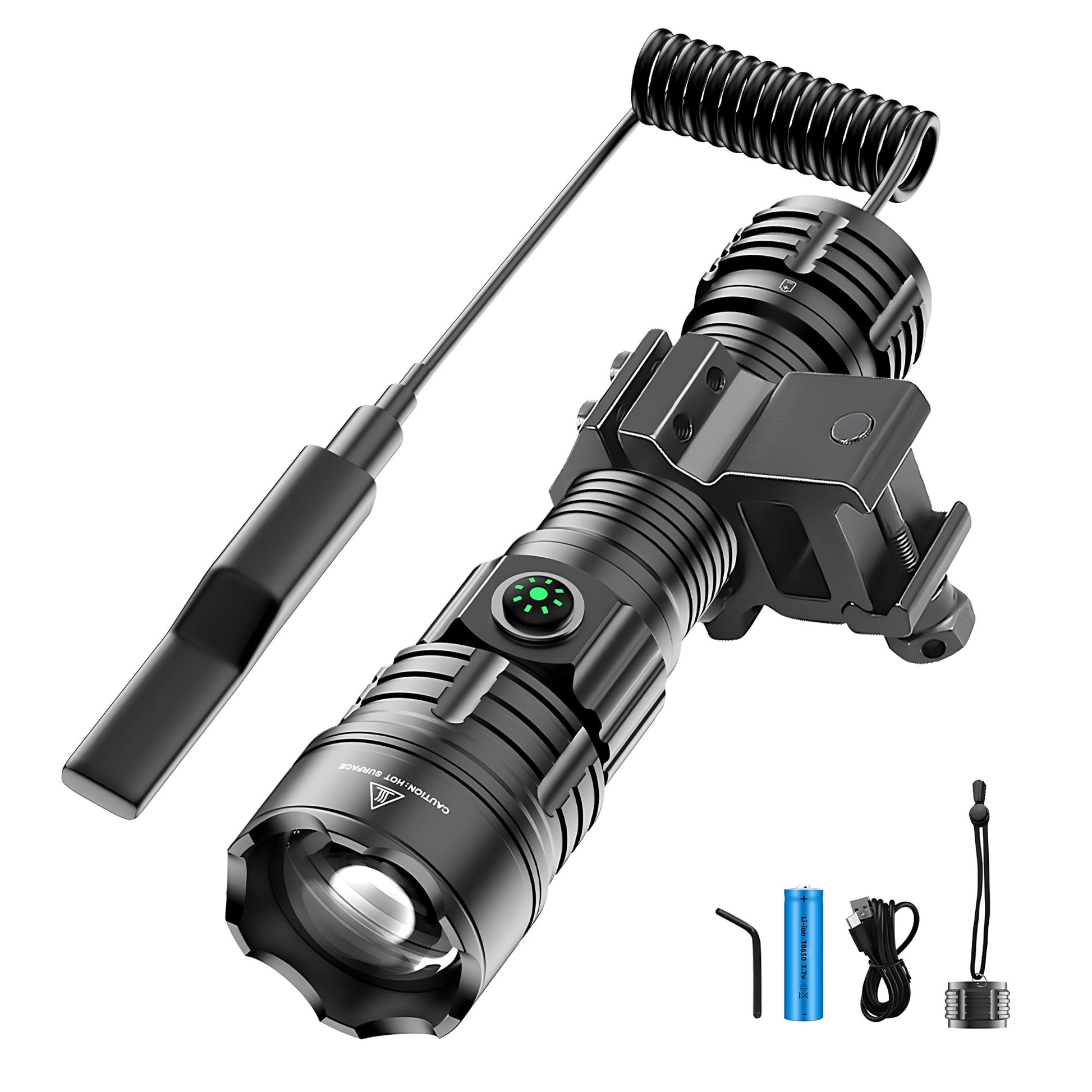 2000LM USB-C Rechargeable LED Flashlight Zoomable Beam Waterproof Outdoor Light with Mount Strobe Mode for Camping Cycling Emergency