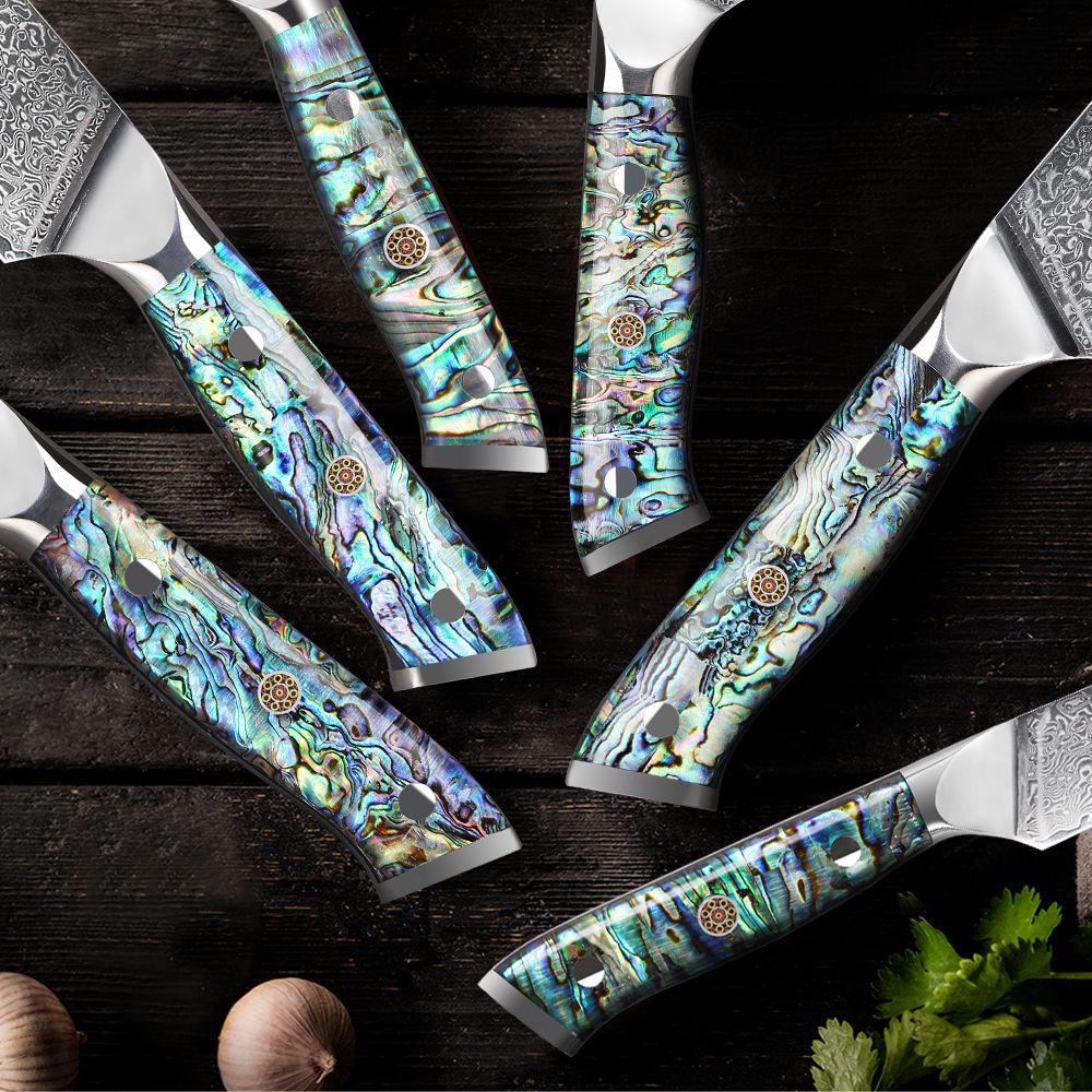 Faca de Cozinha TURWHO Japonesa de Aço Damasco de 67 Camadas com Cabo de Abalone Afiada Faca Santoku para Pão Bife Faca de Chef Ferramentas de Corte para Cozinha