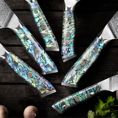 Faca de Cozinha TURWHO Japonesa de Aço Damasco de 67 Camadas com Cabo de Abalone Afiada Faca Santoku para Pão Bife Faca de Chef Ferramentas de Corte para Cozinha