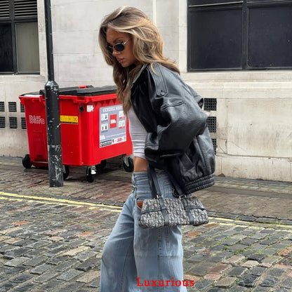 KONDALA Casual Chic Black Leather Jackets Women Long Sleeve Buttons Elastic Oversized Coats Fashion 2025 Fall Streetwear Coats