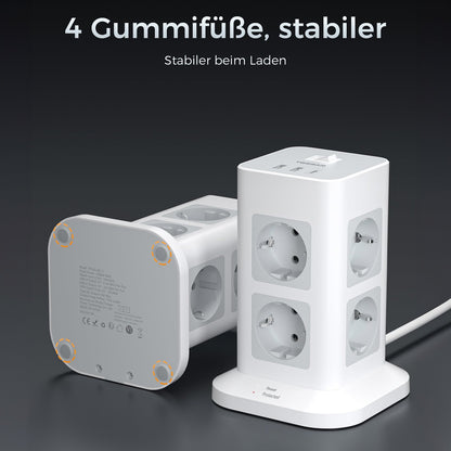 TESSAN Tower Power Strip Multi Outlets with USB A +1 Type C 2M Extension Cable EU Plug Vertical Electric Socket Surge Protection