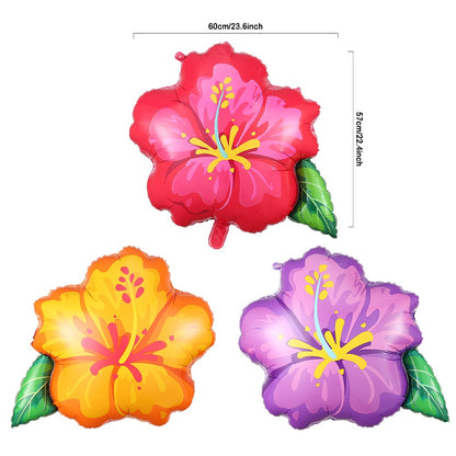 Hibiscus Foil Balloon Set Hot Pink Yellow Purple Hibiscus Balloon Summer Tropical Birthday Hawaii Baby Shower Party Decoration