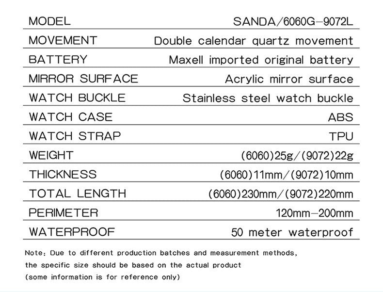 SANDA 9072 Student Quartz Watch Simple Light Fashion Resistant Outdoor Sport Wristwatch for Boy and Girl Best Gift