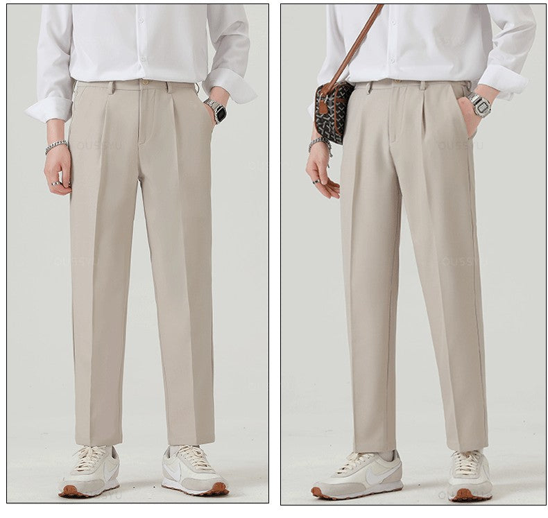 Brand Clothing Smooth Suit Pants Men Business Thin Formal Ankle Length Work Pant Korean Casual Long Trousers Male Oversized 40