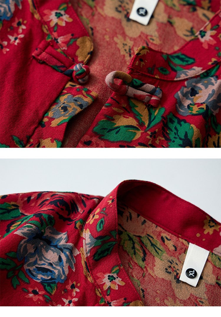 Chinese Style Men's Long-sleeved Printed Shirt, Single-breasted Stand-up Collar Shirts, Fashion Casual Top Camisas, Size M-6XL