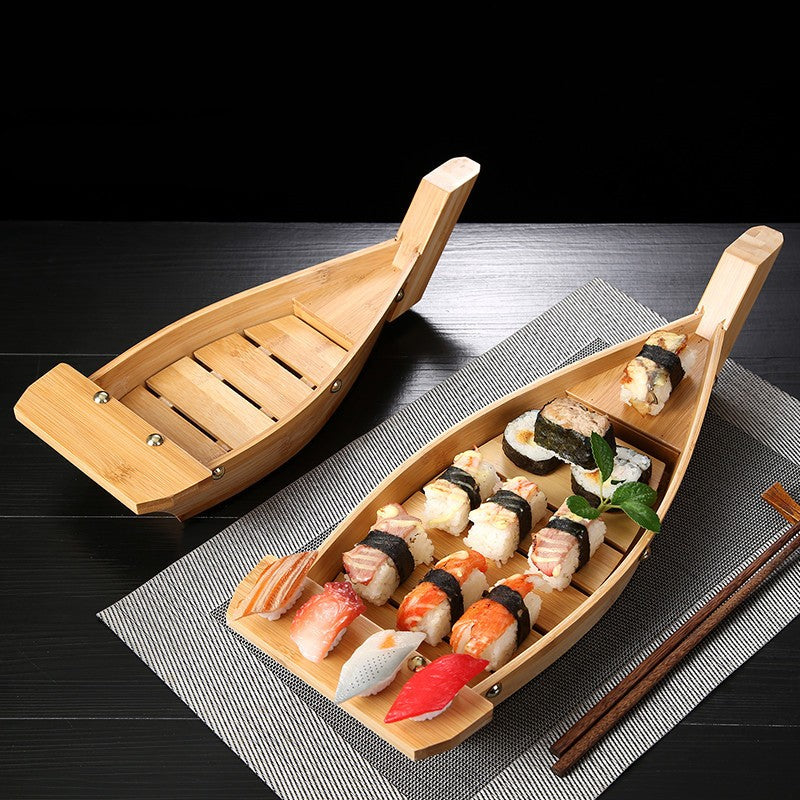 Barco de madeira artesanal japonês para culinária, sushi, ferramentas, navio simples, sashimi, pratos frios variados, talheres, conjunto de sushi