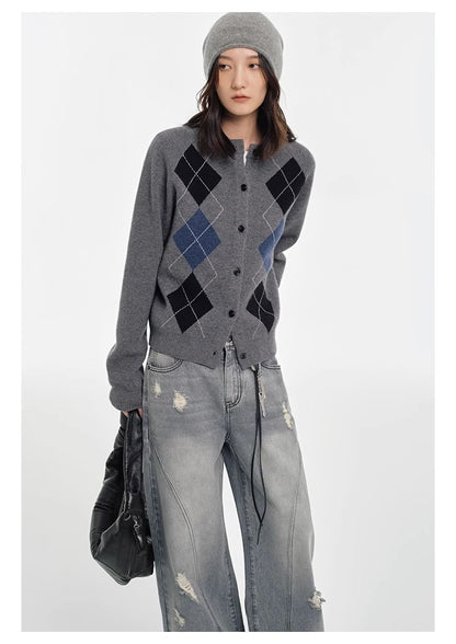 College style sweater 100% Australian Wool Sweaters Large Size Cardigan High-grade Women's Autumn Winter Fashion Knitwear