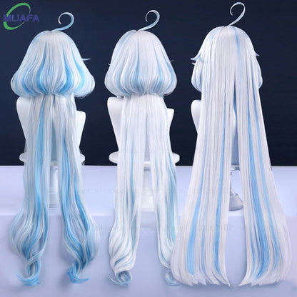 Really High Quality Fontaine Focalors Cosplay Wig Long Short Furina Wigs Blue White Curly Heat Resistant Hair Anime Wigs +WigCap