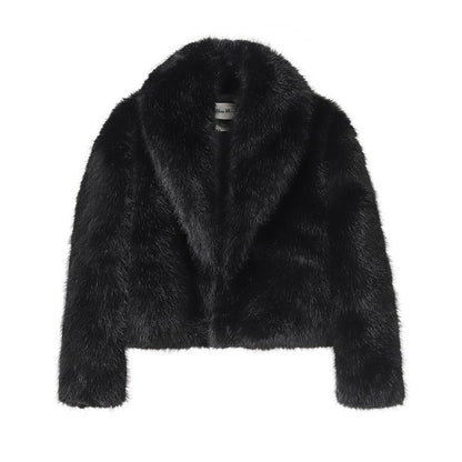 Neo Mint Street Fashion Shawl Collar Faux Fox Fur Coat Women 2024 Winter Cool Girls Black Short Fur Jacket Vintage Chic Overcoat