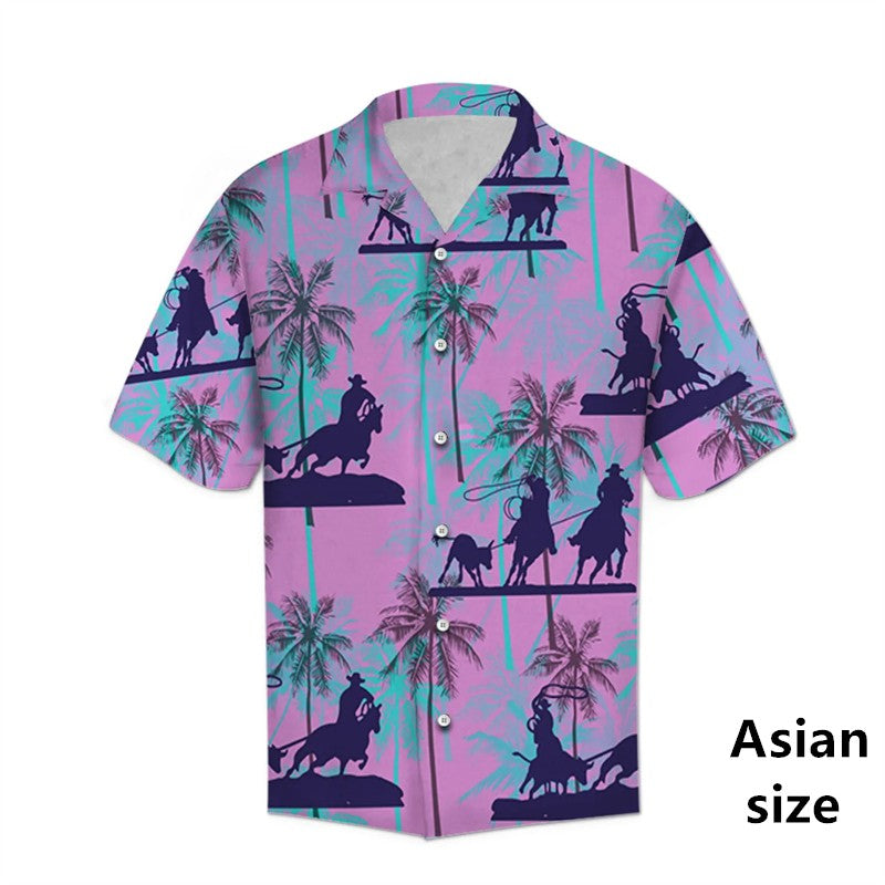 Retro Western Cowboy Pattern Shirt Man 3d Printed Casual Hawaiian Short Sleeve Tops Y2K Funny Graphic Plus Size Button Up Blouse