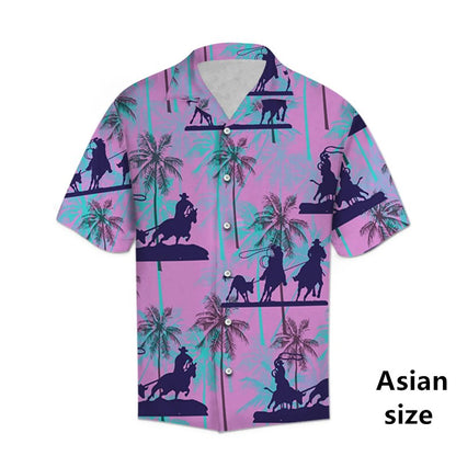 Retro Western Cowboy Pattern Shirt Man 3d Printed Casual Hawaiian Short Sleeve Tops Y2K Funny Graphic Plus Size Button Up Blouse