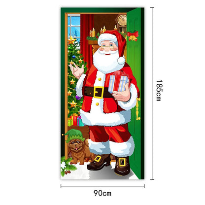 Santa Claus Christmas Tree Door Cover -185x90cm Festive Holiday Decoration Versatile Hanging for Entrance and Room