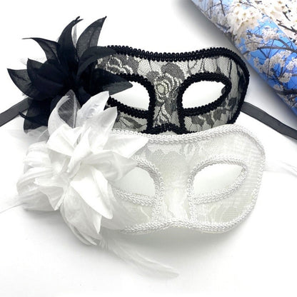 Dance Party Venetian Lace Mask Feather Flower Wedding Carnival Performance Lady Sexy Perspective Face Mask Masquerade Christmas