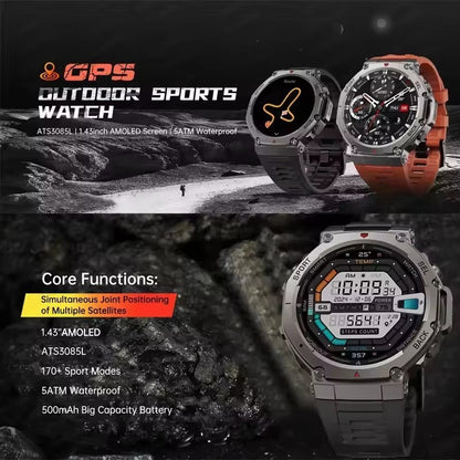 T-Rex 3 Ultra GPS Smart Watch 5 ATM à Prova D'água GNSS Dual-Band Bússola Integrada Smartwatch Militar Esportivo Masculino 2025 Novo para Xiaomi