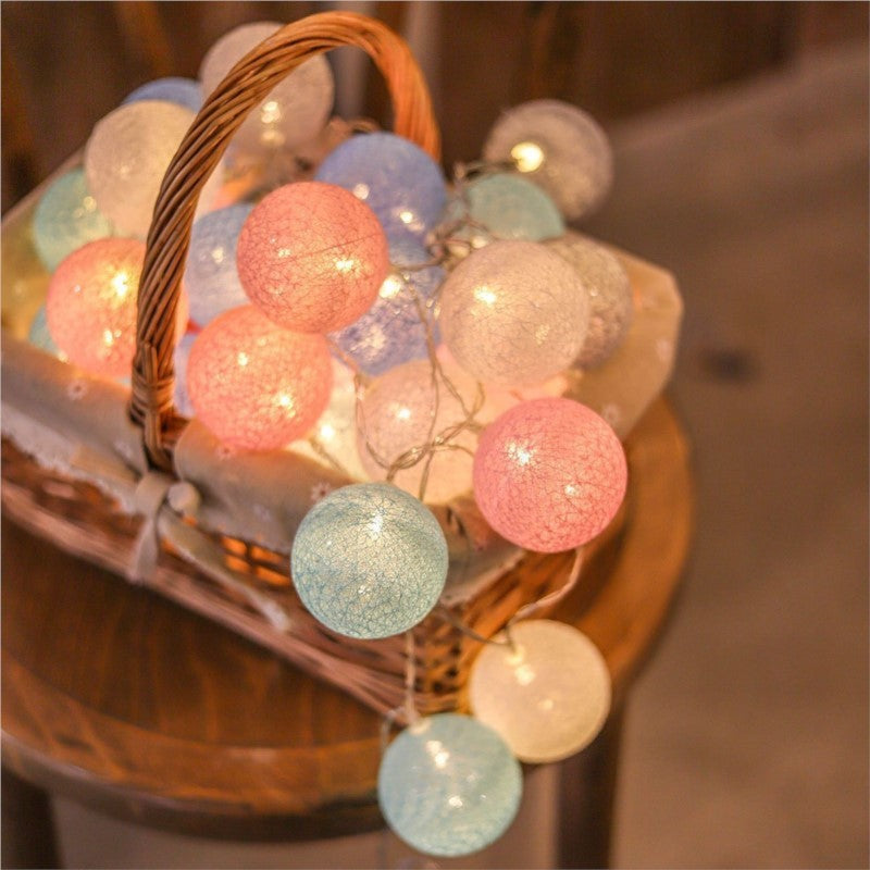 LED Cotton Balls String Lights Lantern Battery Powered Wedding Home Party Ornament Lighting Stings Christmas Decoration