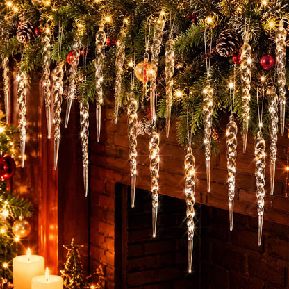 60/12PCS Clear Acrylic Icicle Christmas Ornaments Crystal Hanging Pendant Spiral Strip Icicle for Xmas Tree Wedding Party Decor