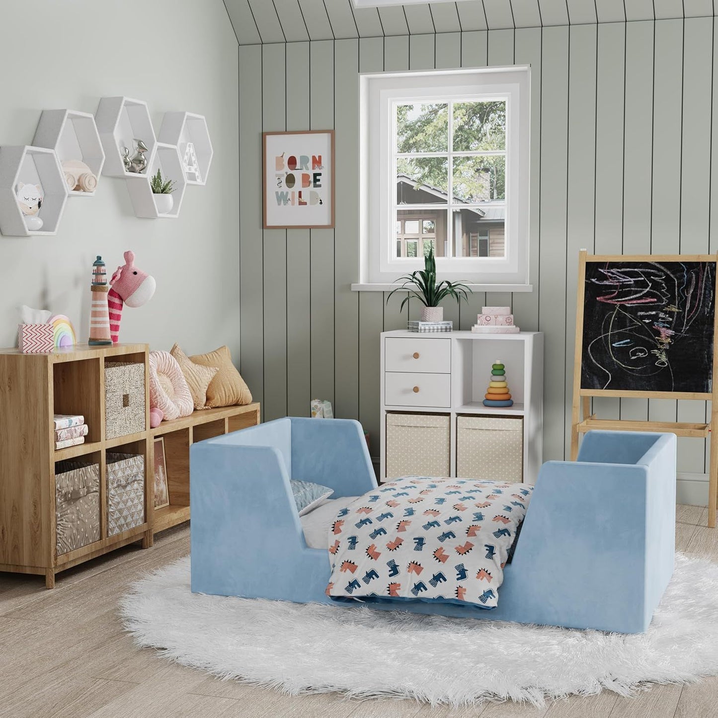 Toddler Bed, Toddler Floor Bed Frame with Guard Rails, Kids Bed for Ages 2-6 Years Kids Girls and Boys, Standard Crib Ma