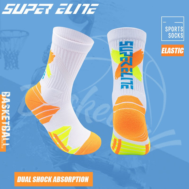 1 Pair High Tube Professional Practical Sport Socks Men's Towel Bottom Thickened Shock Absorbing Contrast Color Elite Socks
