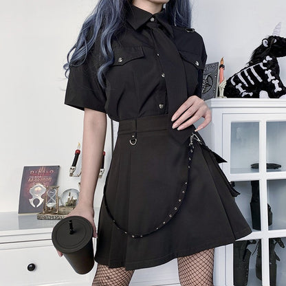 Plus Size Harajuku Punk Gothic Black High Waist Black Skirts Women Sexy Patchwork Bandage Mini Female Streetwear