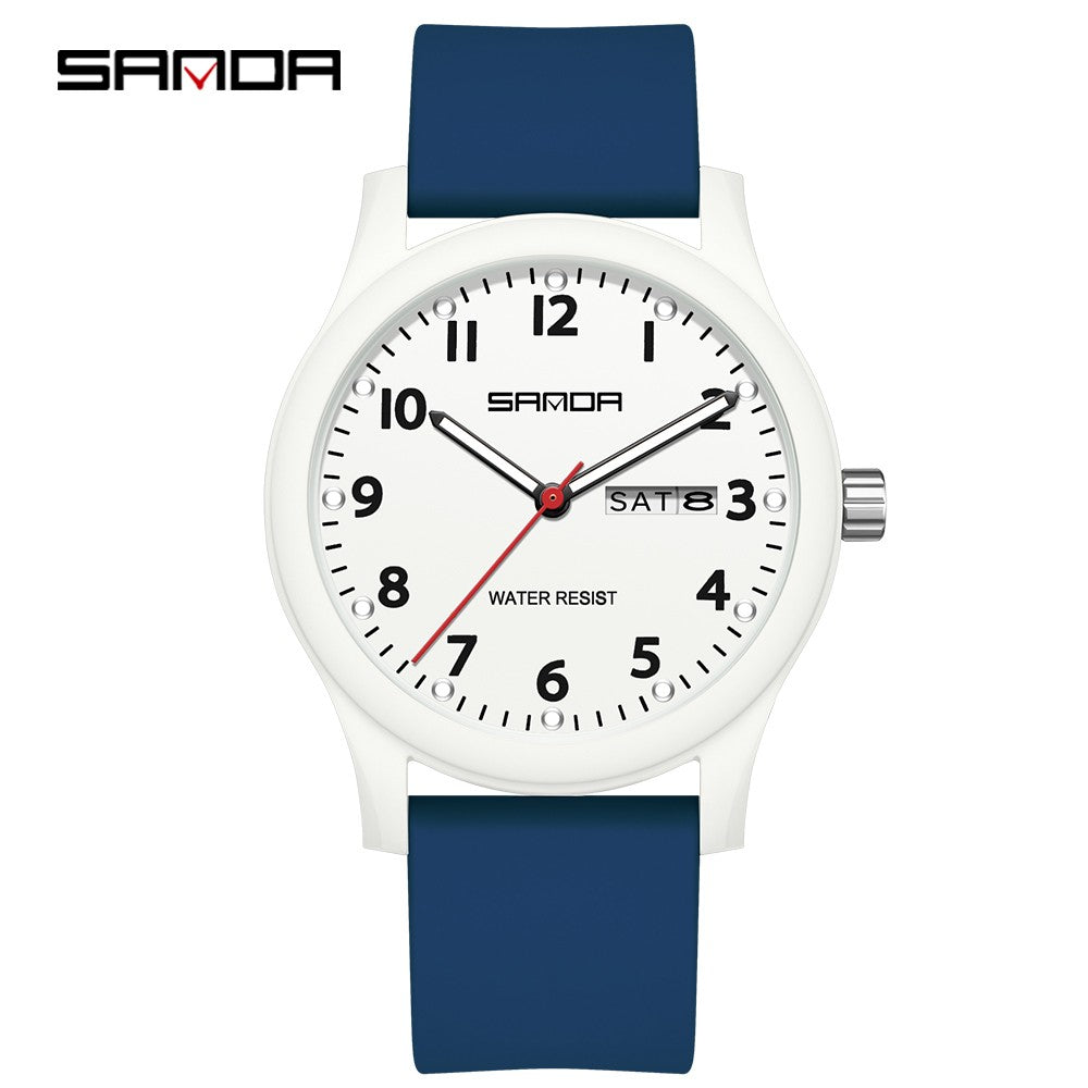 SANDA 3263 Fashion Casual Men Watch Silicone Strap Waterproof Luminous Clock Unisex Wristwatch Date Week Sport Man Watches