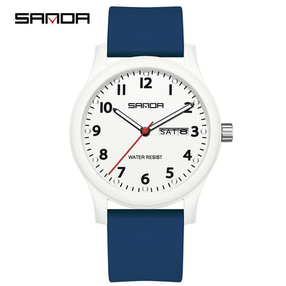 SANDA 3263 Fashion Casual Men Watch Silicone Strap Waterproof Luminous Clock Unisex Wristwatch Date Week Sport Man Watches
