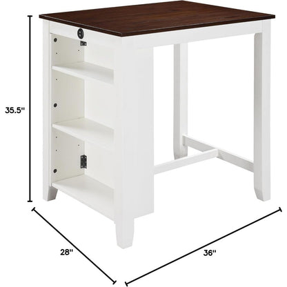 Graham 36 White Counter Height Dining Table w/USB, Shelves, Small Space Design - MDF Wood for Kitchen, Apartment, Breakfast Nook