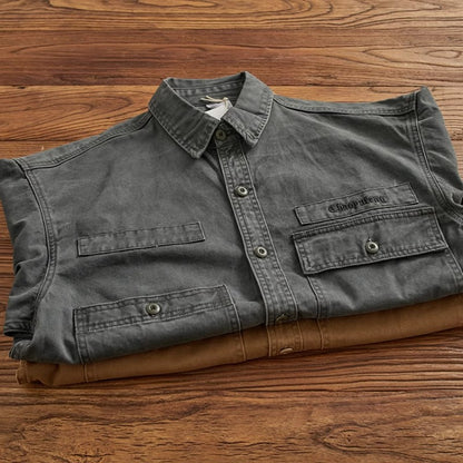 Heavy cargo shirt for men retro shirt for men pure cotton wash to do old loose casual long-sleeved coat for men