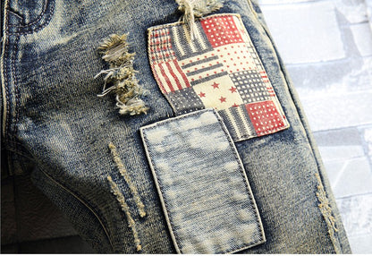 High Quality Men's Summer Holes Denim Shorts Jeans Men Straight Retro Shorts Jeans Men Knee Length Cowboy Jeans Shorts Size 40