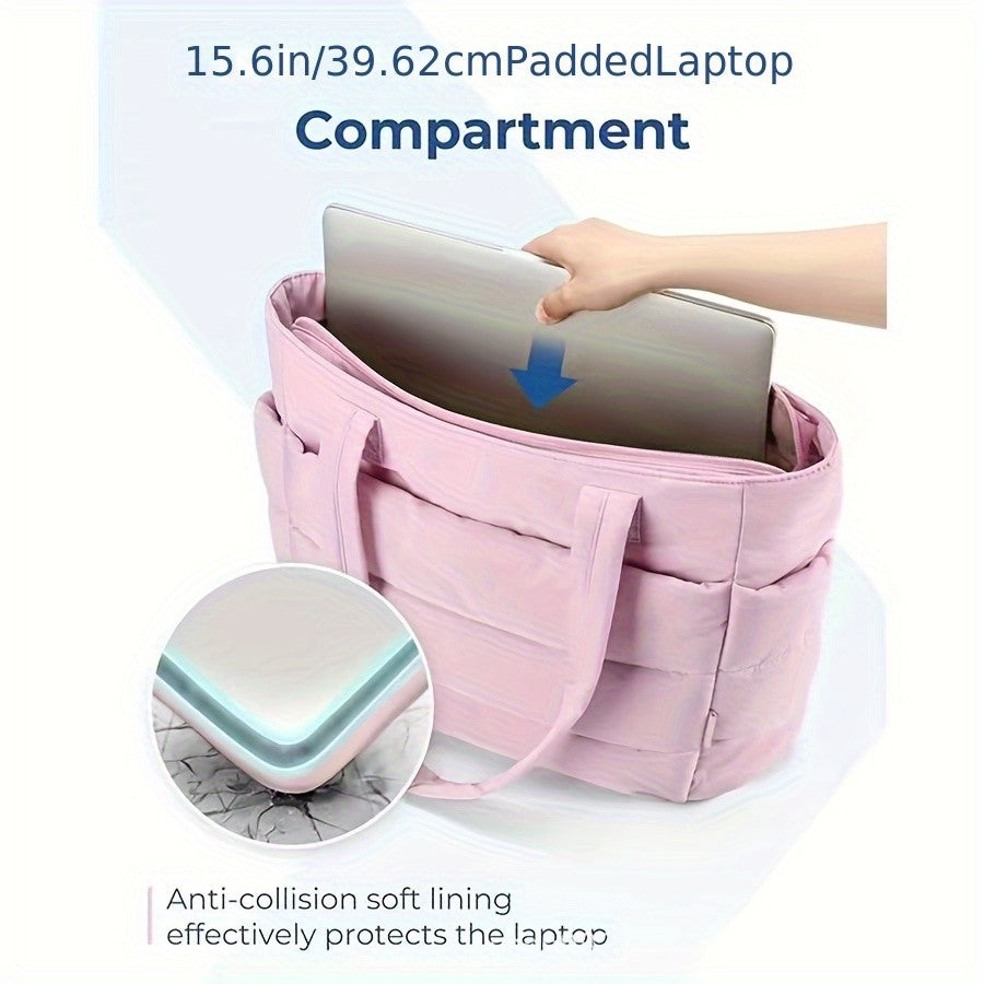 Quilted Large Capacity Tote Bag for Women Durable Fabric with Zipper Closure & Wrist Strap, Spacious Gym Beach Work Travel Bag