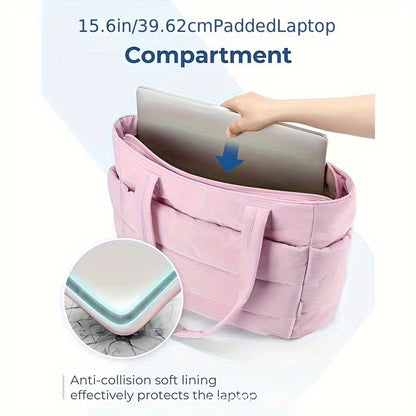 Quilted Large Capacity Tote Bag for Women Durable Fabric with Zipper Closure & Wrist Strap, Spacious Gym Beach Work Travel Bag