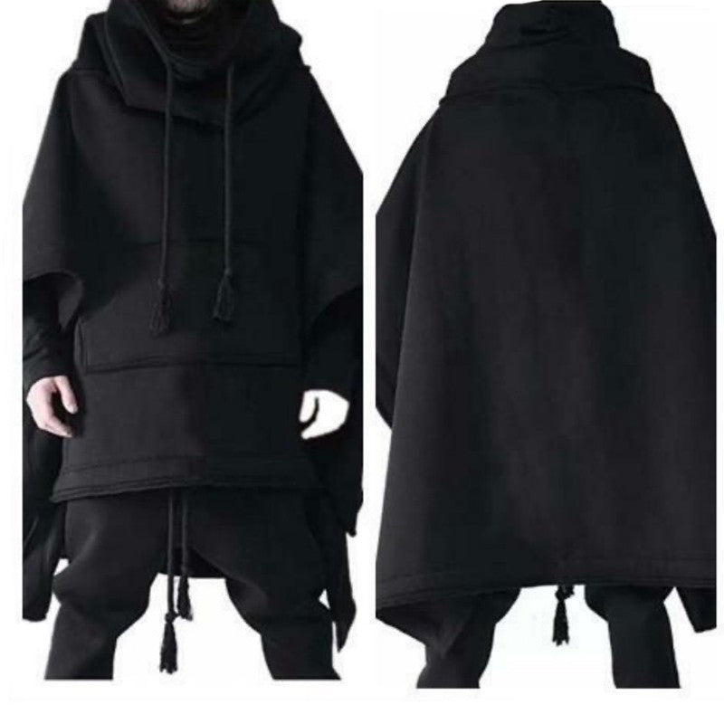 Men's Personality Cape Cape Long Bat Sleeve Coat Cape Hoodie Short Front Long Back