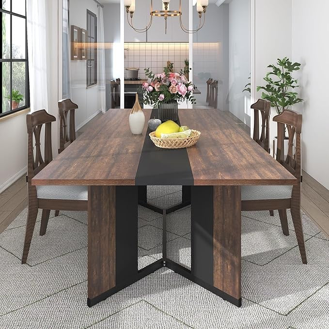 71 Inch Dining Table for 6 People,Modern Rectangular Kitchen Table W/Waterproof Wood Tabletop,Farmhouse Long Dining Room T