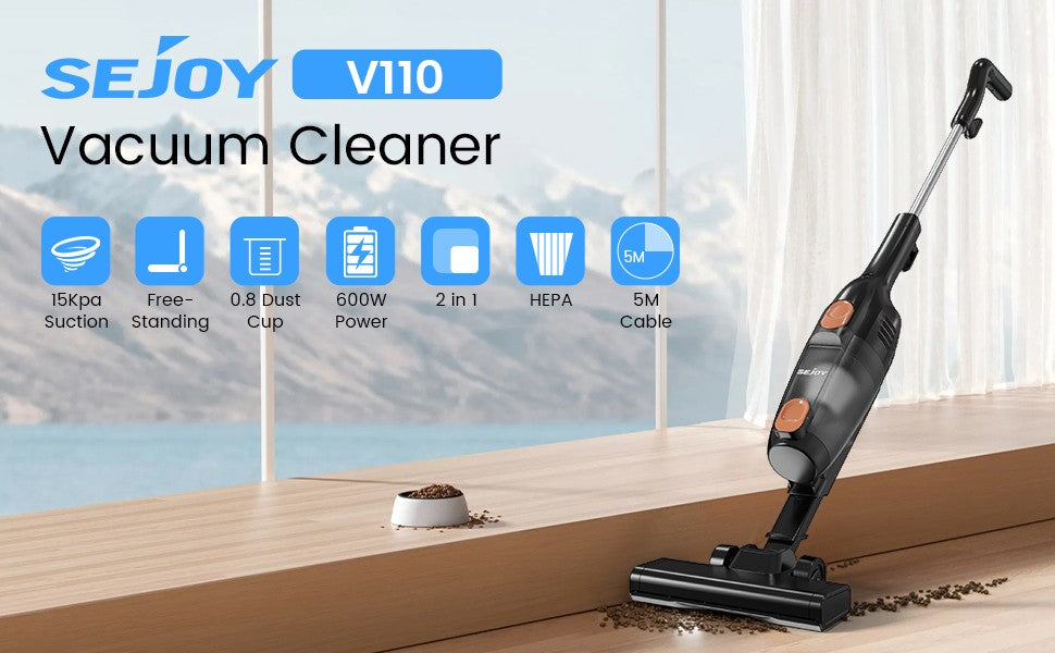 Sejoy 110/220v Corded Vacuum Cleaners 15Kpa Powerful Suction 600W Motor Stick Handheld Vacuum Cleaner for Home Pet Hair Carpet