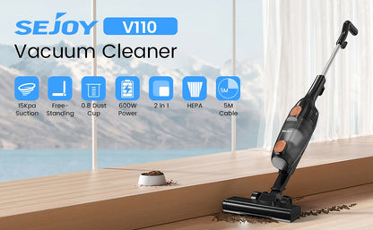 Sejoy 110/220v Corded Vacuum Cleaners 15Kpa Powerful Suction 600W Motor Stick Handheld Vacuum Cleaner for Home Pet Hair Carpet