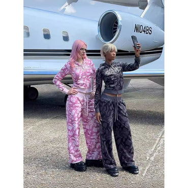 Vintage Casual Pants Y2k Camo American Hip-hop Women Street Hot Stamping Print Personality Loose Drawstring Sweat pant  Fashion