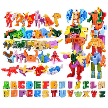 26 GUDI Inglês Carta Alfabeto Transformação Robô Dinossauro Deformação Animal Figura de Ação Aprenda A-Z Conjunto de Brinquedos